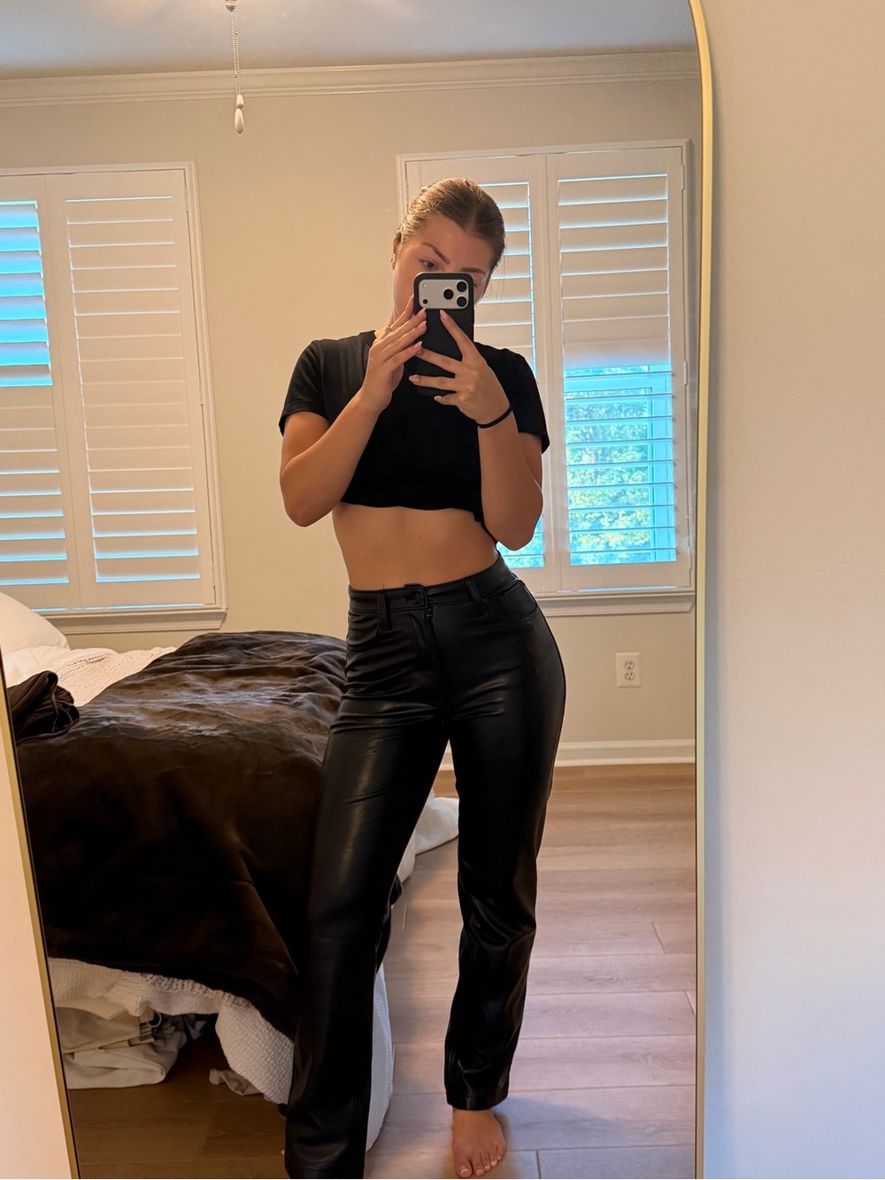 Abercrombie & Fitch Black Faux Leather Straight-Leg Pants
